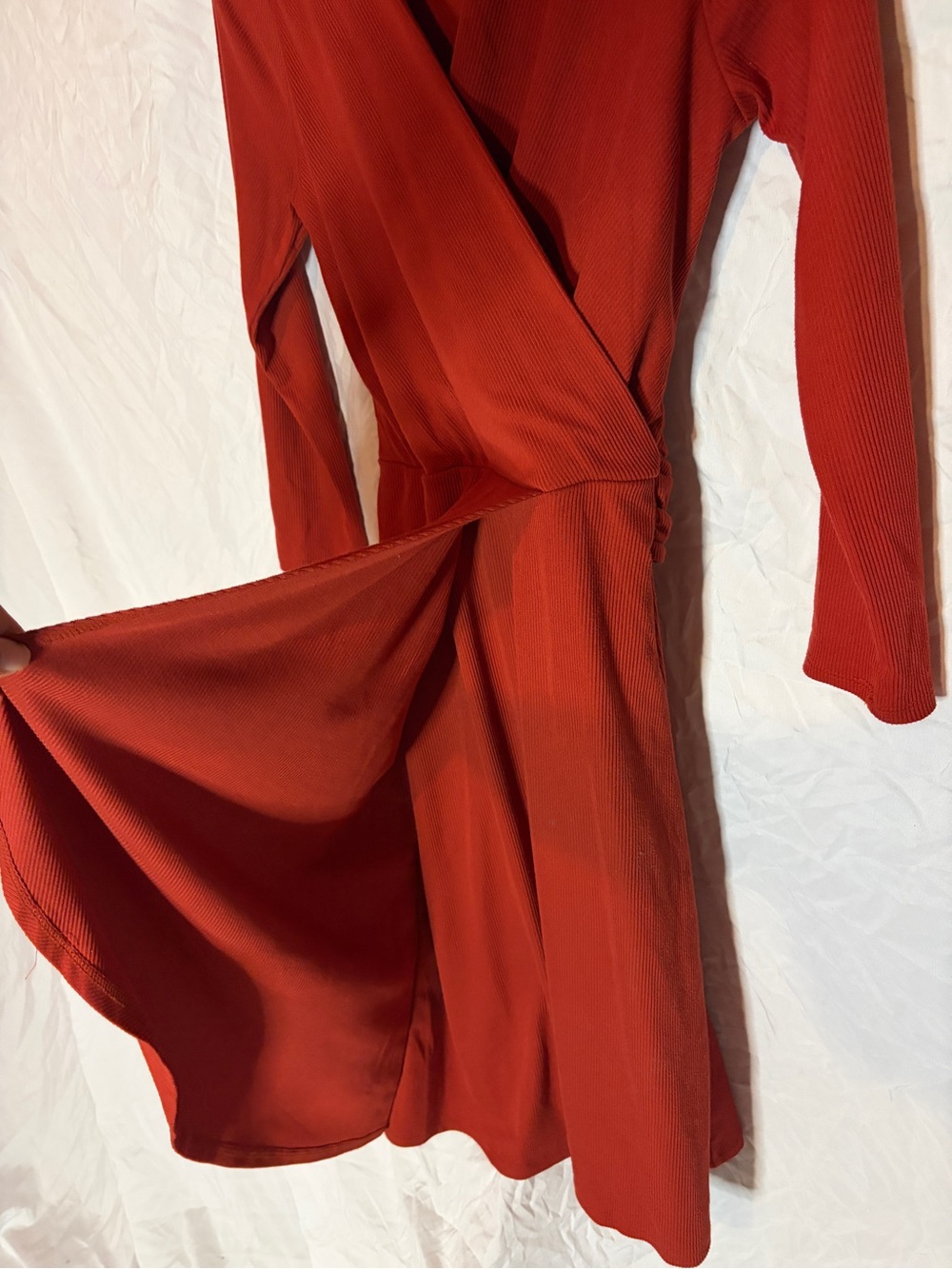 Societe Faux Wrap Dress in burnt Orange Sz XS Petite - Picture 3 of 5